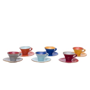 MEDITERRANEO - Set 6 tazzine caffè svasata con piattino