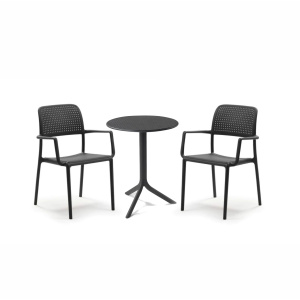 Tavolo Step ø 60,5 con 2 sedie Bora antracite - Nardi - immagine 1