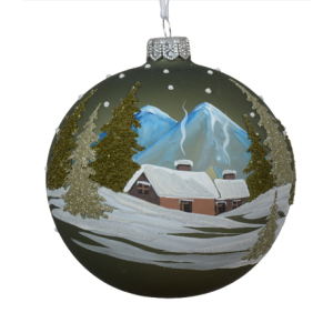 Sfera in Vetro Dipinta a Mano Alpi verde scuro d10 cm - Kaemingk - immagine 1