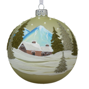 Sfera in Vetro Dipinta a Mano Alpi verde chiaro d10 cm - Kaemingk - immagine 1