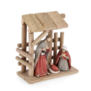 Natività in Legno e Resina rossa h 19.5 cm - Bizzotto - immagine 1