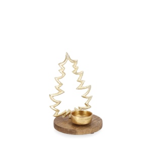 Portacandela Abete in Legno e Metallo oro - Bizzotto