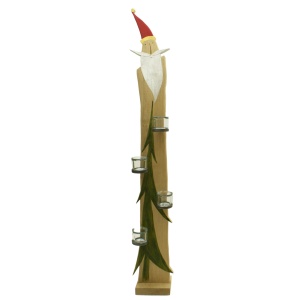 Scultura in Legno Babbo Natale 4 Portacandele rosso H.119 cm