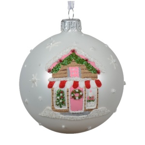 Addobbo Sfera in Vetro bianco Casetta - Kaemingk - immagine 1