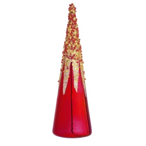 Abete in Vetro rosso Perline oro H.30 cm - Bizzotto