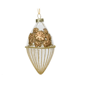 Addobbo Goccia trasparente oro H.12 cm - Kaemingk