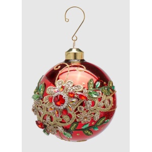 Sfera in Vetro rosso Pizzo oro Ø10 cm - EDG - immagine 1