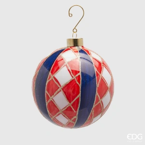 Sfera in Vetro Rombi blu e rosso Ø12 cm - EDG