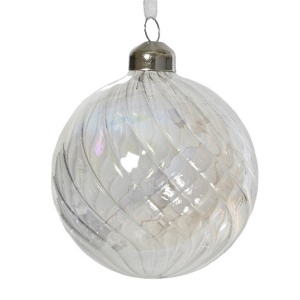 Sfera in Vetro Rigata iridescente Ø8 cm - Kaemingk - immagine 1