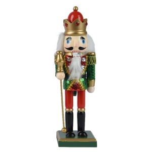 Schiaccianoci Paillettes verdi Corona H.25 cm - Kaemingk - immagine 1