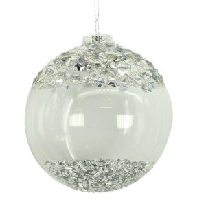 Sfera in Vetro Paillettes argento Ø8 cm - Vacchetti - immagine 1