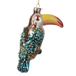 Addobbo Tucano Perline bronzo ottanio H. 12.5 cm - Kaemingk