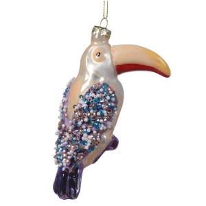 Addobbo Tucano Perline champagne viola H. 12.5 cm - Kaemingk