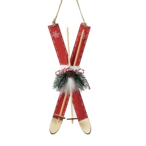 Addobbo Sci in Legno rosso H.23 cm - Kaemingk