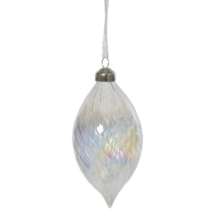 Addobbo in Vetro Goccia Rigata iridescente Ø8 cm - Kaemingk - immagine 1