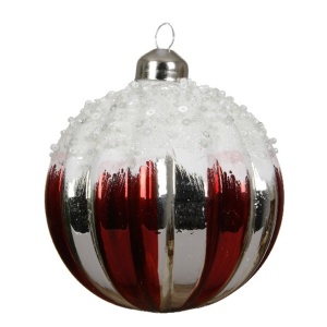 Sfera in Vetro Righe argento rosso  - Kaemingk
