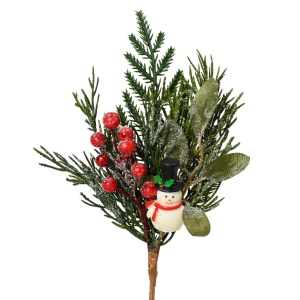 Ramo Pick con Bacche Pupazzo Neve H.20 cm - Kaemingk