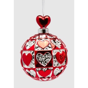 Sfera in Vetro Cuori rosso e argento Ø9 cm - EDG