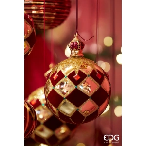 Sfera in Vetro Rombi rosso e oro con Corona Ø12 cm - EDG - immagine 2