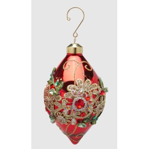 Pendente in Vetro a Goccia rosso Pizzo oro 10x13 cm - EDG