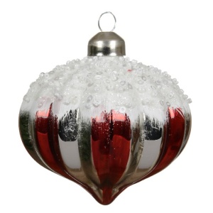 Addobbo in Vetro Righe argento rosso Rapa  - Kaemingk