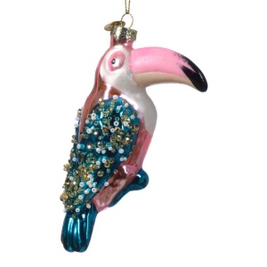 Addobbo Tucano Perline rosa ottanio H. 12.5 cm - Kaemingk