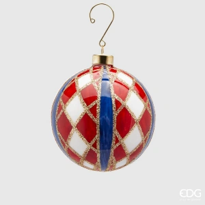 Sfera in Vetro Rombi blu e rosso Ø10 cm - EDG