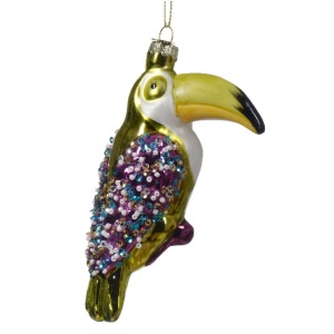 Addobbo Tucano Perline oro viola H. 12.5 cm - Kaemingk