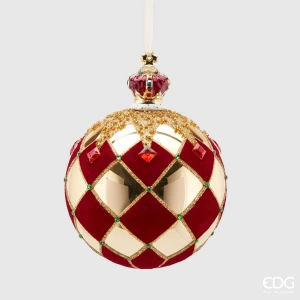 Sfera in Vetro Rombi rosso e oro con Corona Ø12 cm - EDG - immagine 1