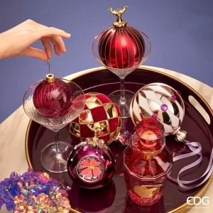 Sfera in Vetro Rombi rosso e oro con Corona Ø12 cm - EDG - immagine 3