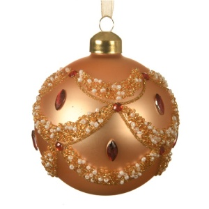 Sfera in Vetro Oro con Perline Ø8 cm - Kaemingk - immagine 1