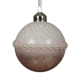 Sfera in Vetro Cracked rosa e bianco Ø8 cm - Kaemingk - immagine 1