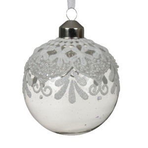 Sfera in Vetro trasparente Pizzo bianco Ø8 cm - Kaemingk - immagine 1