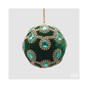 Addobbo in Velluto con Gemme verde Ø10 cm - EDG