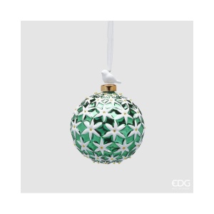 Addobbo in Vetro Uccellino verde e bianco Ø10 cm - EDG