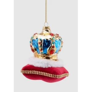 Addobbo Corona su Cuscino blu e rosso H.12 cm - EDG