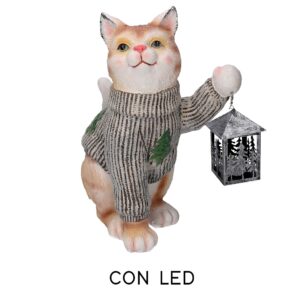 Gatto in Resina con Lanterna Luci a Led - Vacchetti
