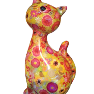 Salvadanaio Gatto Caramel fiori giallo H.30 cm - Pomme Pidou