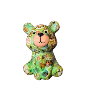 Salvadanaio Orso Toto fiori verde H.19 cm - Pomme Pidou
