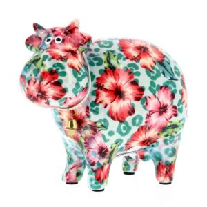 Salvadanaio Mucca Bella fiori azzurro H.16 cm - Pomme Pidou