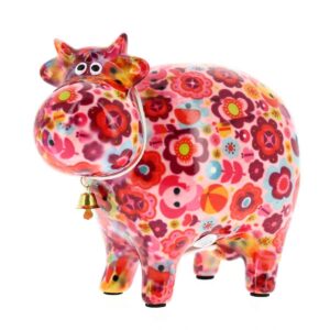Salvadanaio Mucca Bella fiori rosa H.16 cm - Pomme Pidou