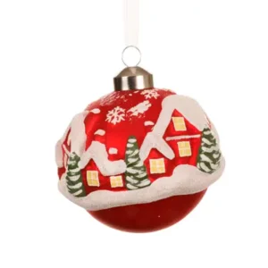 Sfera in Vetro Casetta Innevata rosso d.8 cm - Kaemingk - immagine 1