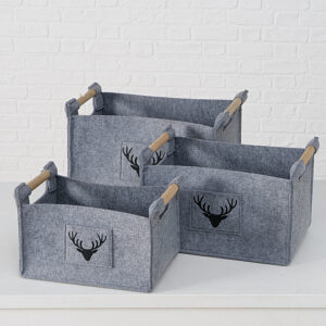 Cesta in Feltro grigio con Cervo in 3 misure - Boltze