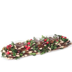 Portacandela Eloise in Legno con Bacche L.39 cm - Bizzotto