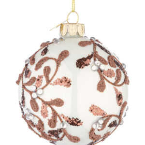 Sfera in Vetro Floret bianco Decoro bronzo Ø8 cm - Bizzotto