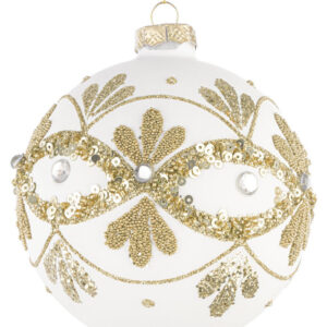 Sfera in Vetro Garish bianco/oro Ø10 cm - Bizzotto