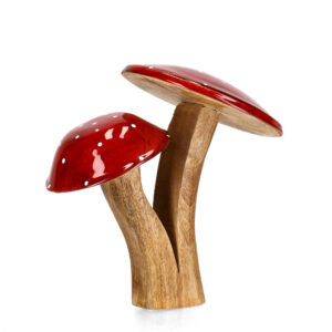Coppia Funghi Jasper in Legno rosso 15x15xh.18 cm - Bizzotto