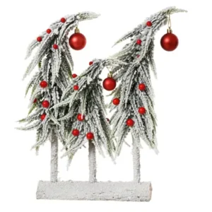 3 Pinetti Innevati con Addobbi rossi h.40 cm - Kaemingk