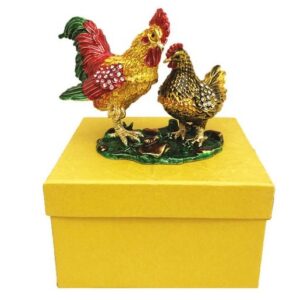 Scultura-Cofanetto Gallo e Gallina su Trespolo - B&B