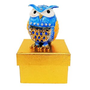 Scultura-Cofanetto Gufo blu 7.5x6.5 cm - B&B